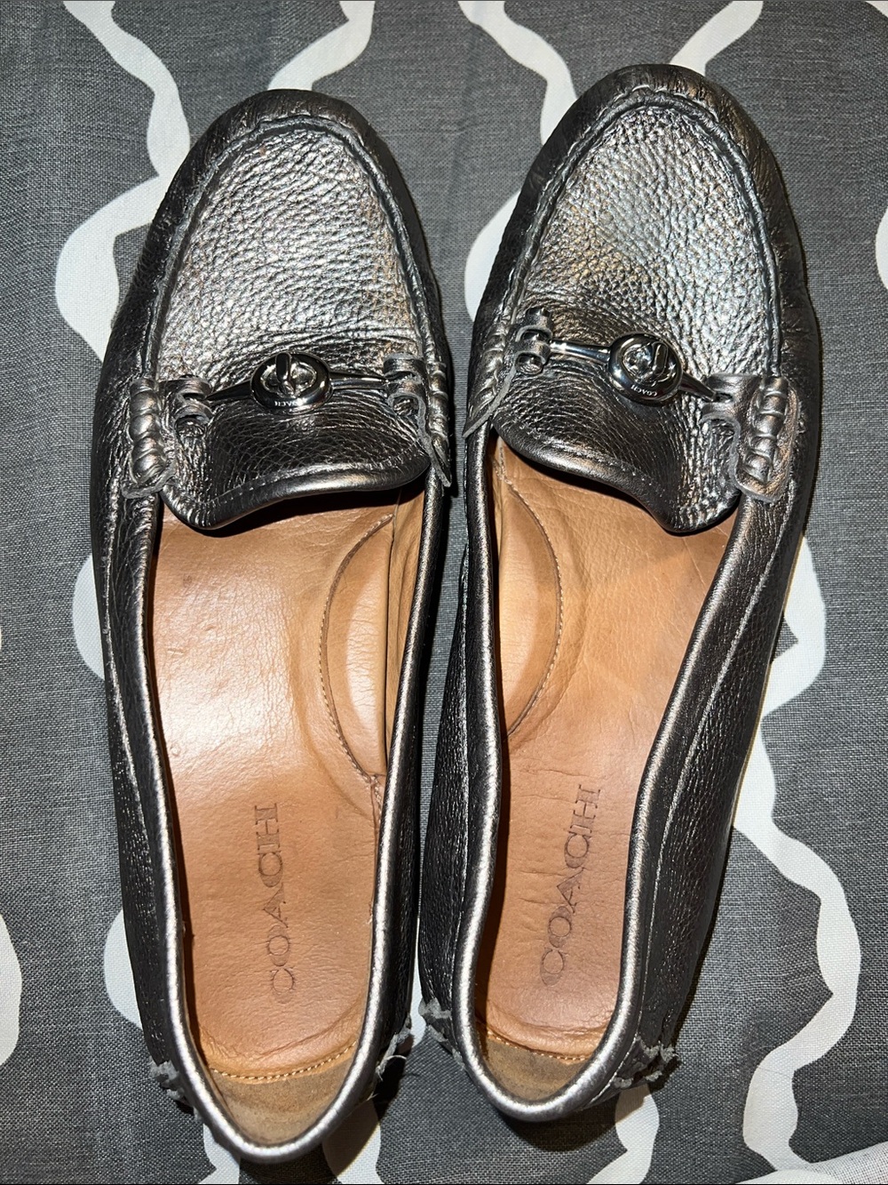 Coach Metallic Pewter Leather Bit Loafers - Picture 5 of 5